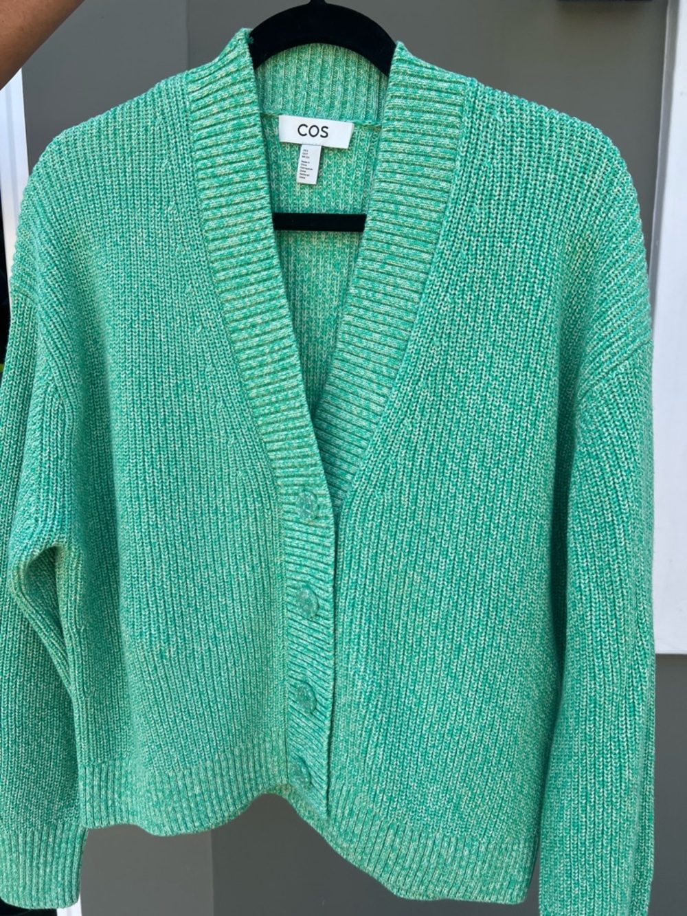 COS Green Ribbed Button-Front Cardigan small - Picture 8 of 8